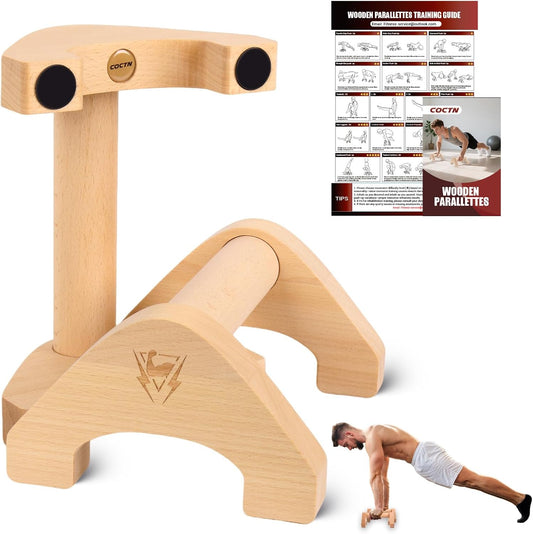 Wooden Push up Bars, 2 PCS Parallettes with Embedded Non-Slip Feet