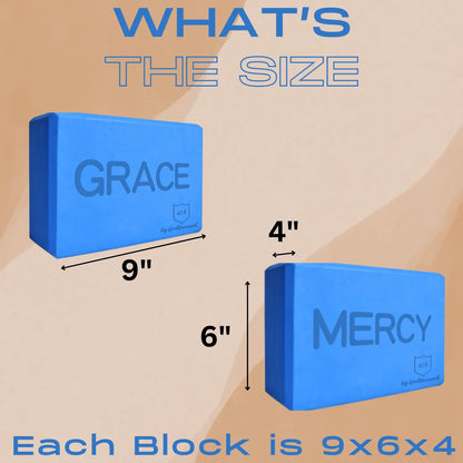 Godservant Inspirational Blue Yoga Blocks 2 Pack – Grace and Mercy; EVA Foam Exercise Block; Non-Slip and Lightweight; Improve Flexibility; Deepen Stretches; Pilates Brick
