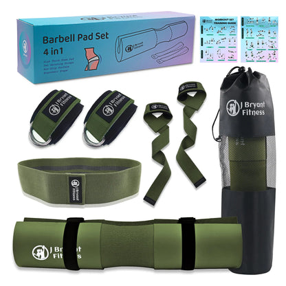 J Bryant Barbell Pad Set with 2 Ankle Straps - Thick Cushion Pad for Hip Thrusts, Squats, Bench Press, Home Gym Strength Training, Workout