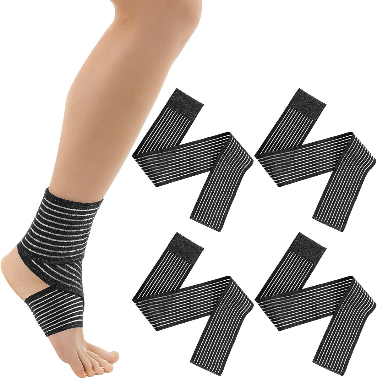 2 Pcs Compression Leg Wraps Elastic Bandage, Black, 71"