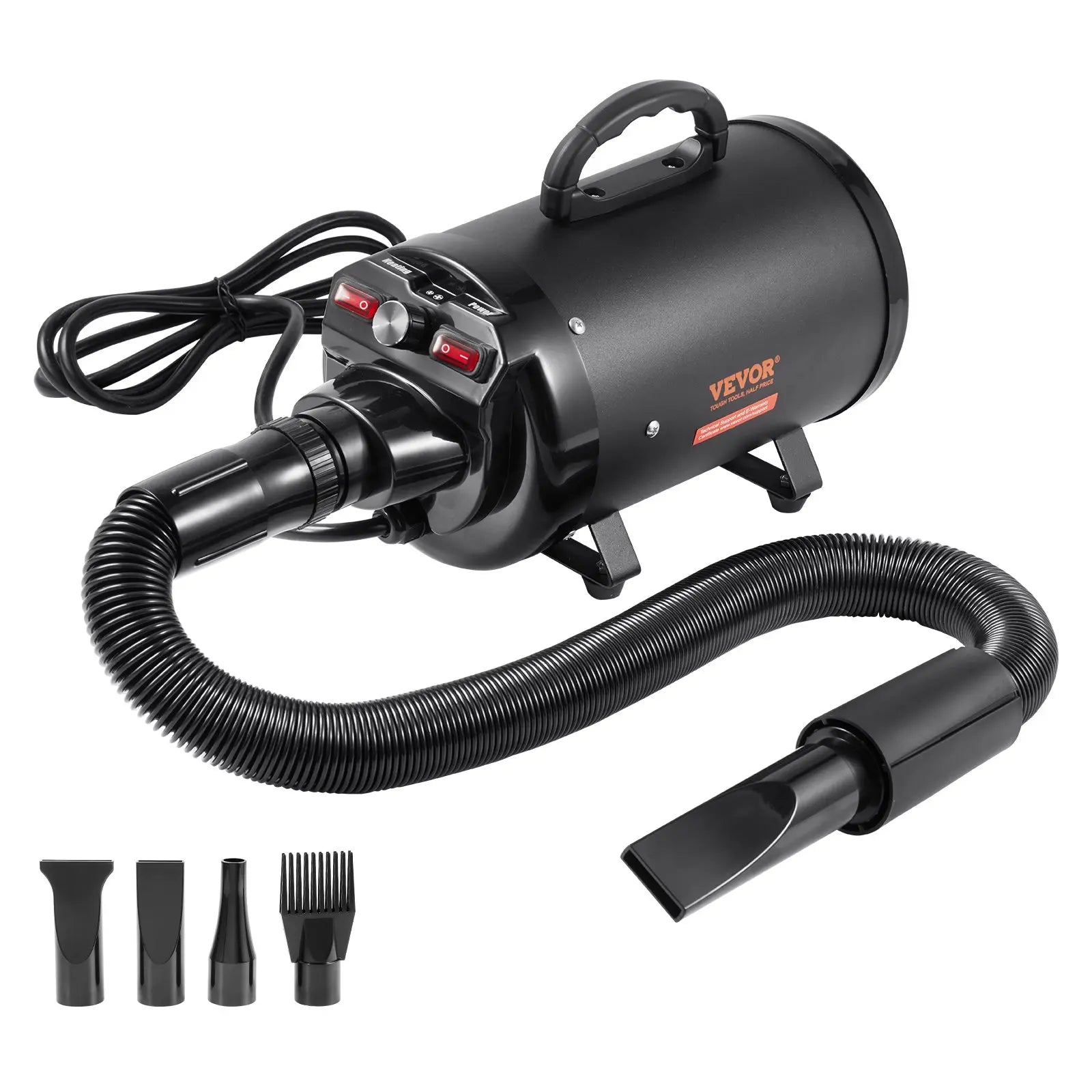 【Fathersdaygift】Vevor Dog Dryer2000W/2.7Hp Dog Blow Dryerpet Grooming Dryer with Adjustable Speed and Temperature Controlpet Hair Dryer with 4 Nozzles and Extendable Hoseblack