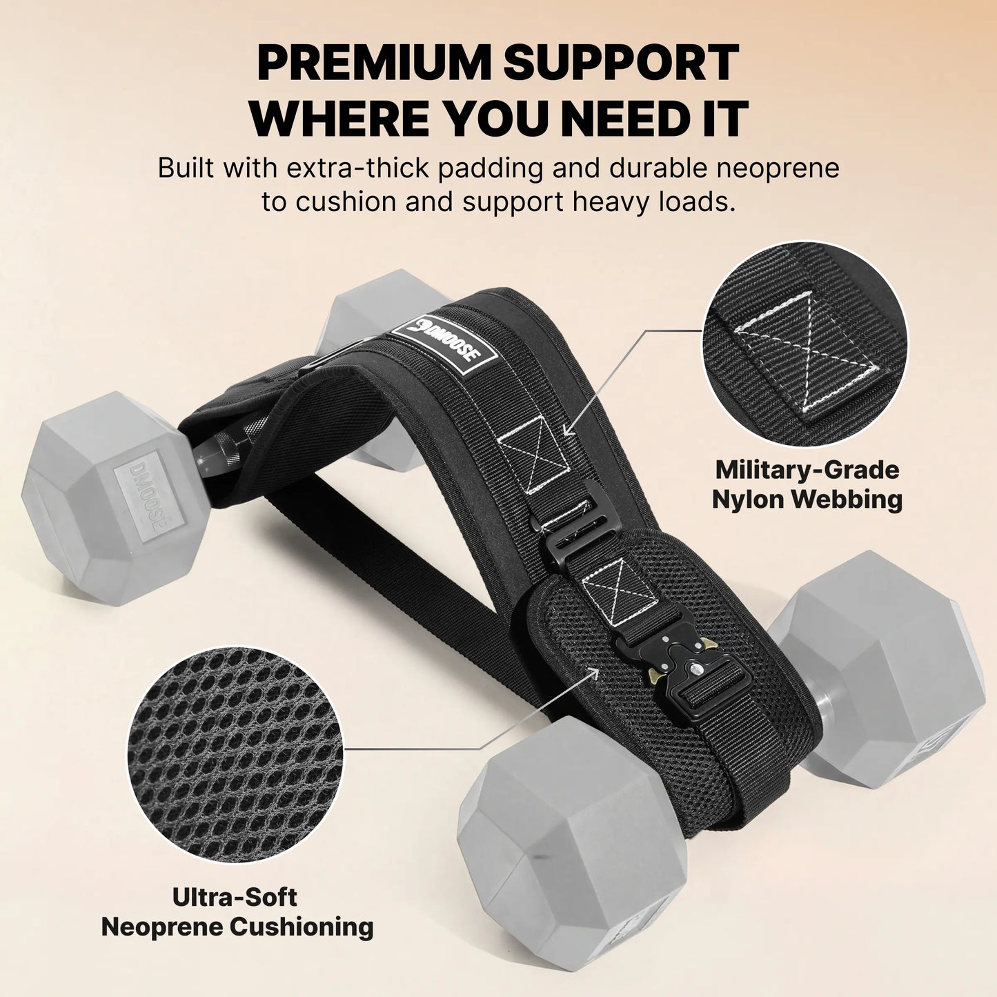 Dmoose Fitness Hip Thrust Belt for Home Workout & Weightlifting, Padded Nylon and Neoprene Strap with Adjustable Fit and Quick Release Clips, Nylon+Neoprene, Supporting Belts, Unisex
