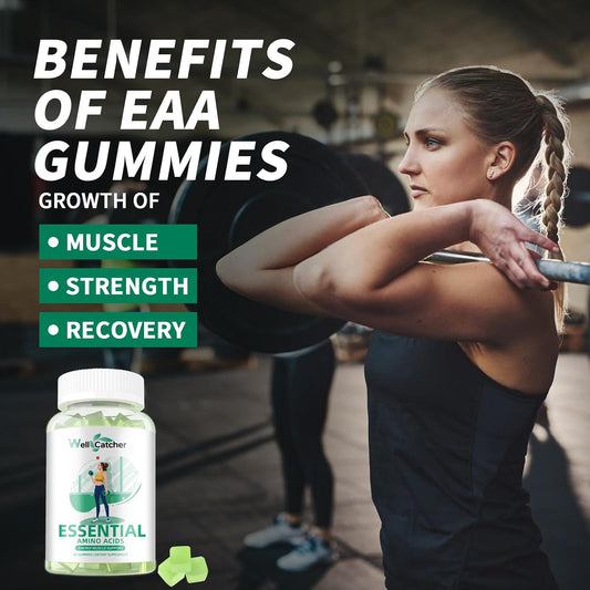 EAA Gummies Essential Amino Acids - All 9 Essential Aminos and All Branched-Chain Aminos (Bcaas) with Muscle Recovery, Energy Support Sugar Free Green Apple Flavor 30 Servings