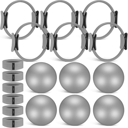 18 Pcs Pilates Ring and Ball Set with Resistance Bands Home Workout Pilates Equipment 11.8 Inch Magic Circle with Padded Handles, Mini Ball for Strength, Toning and Flexibility