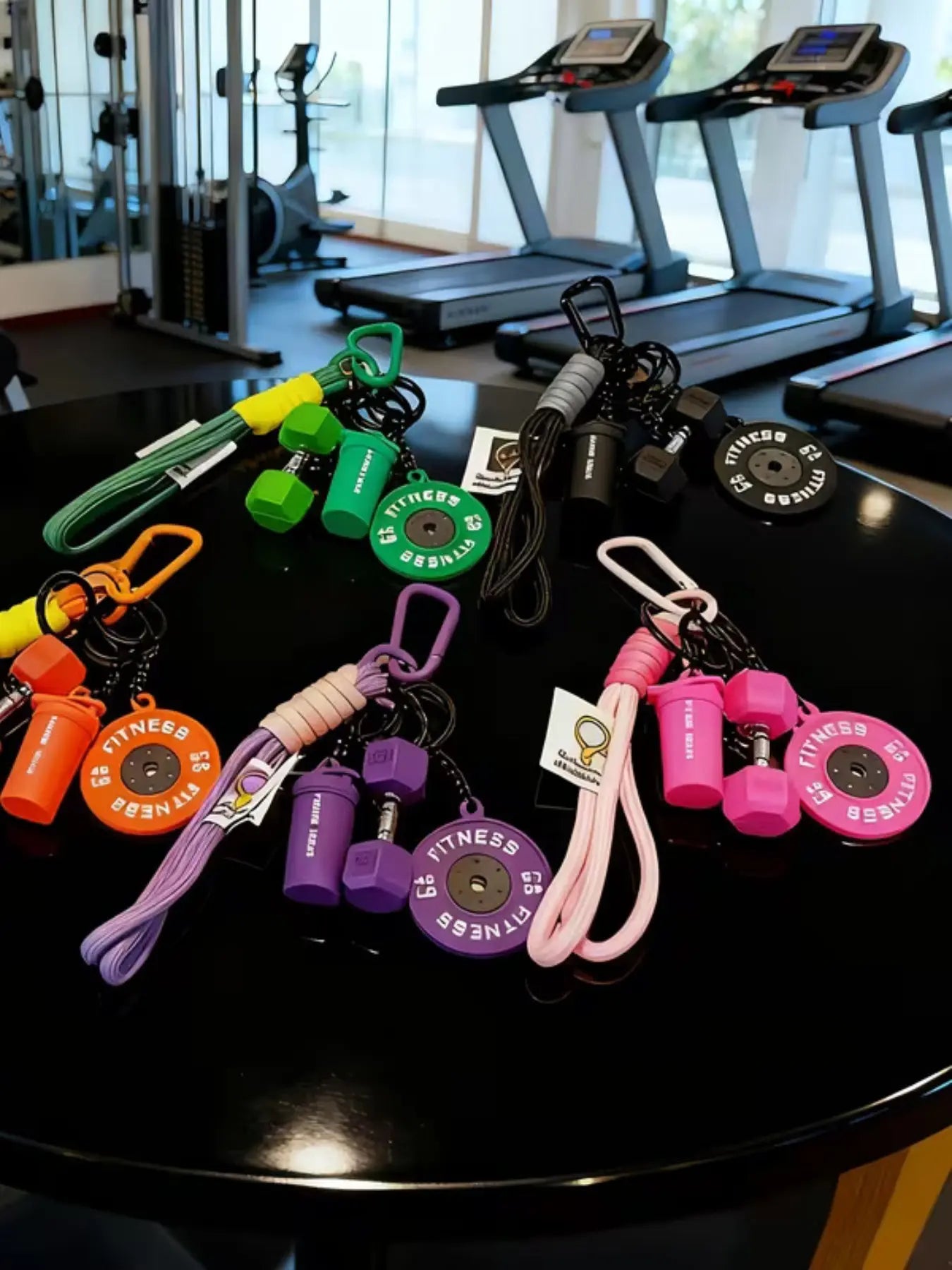 4-Piece Sporty Barbell Keychain Set, Keyrings, Hand-Woven Fitness Keychains, Fashionable Unisex Gym Accessories, Perfect Gift Choice, Stylish & Versatile Fitness Bag Charms with Woven Ropes and Dumbbell, Keychain for Bags