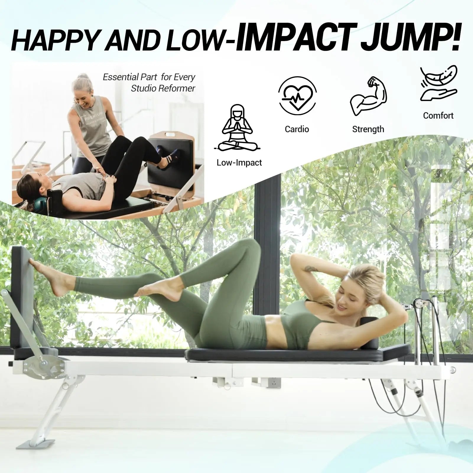 PAETA Pilates Reformer, Foldable Reformer Pilates Machine for Home Use, with Dual Resistance- Springs and Cords, Pilates Equipment for Home Workouts with Jump Board, up to 400 LBS Adjustable Elastic Band