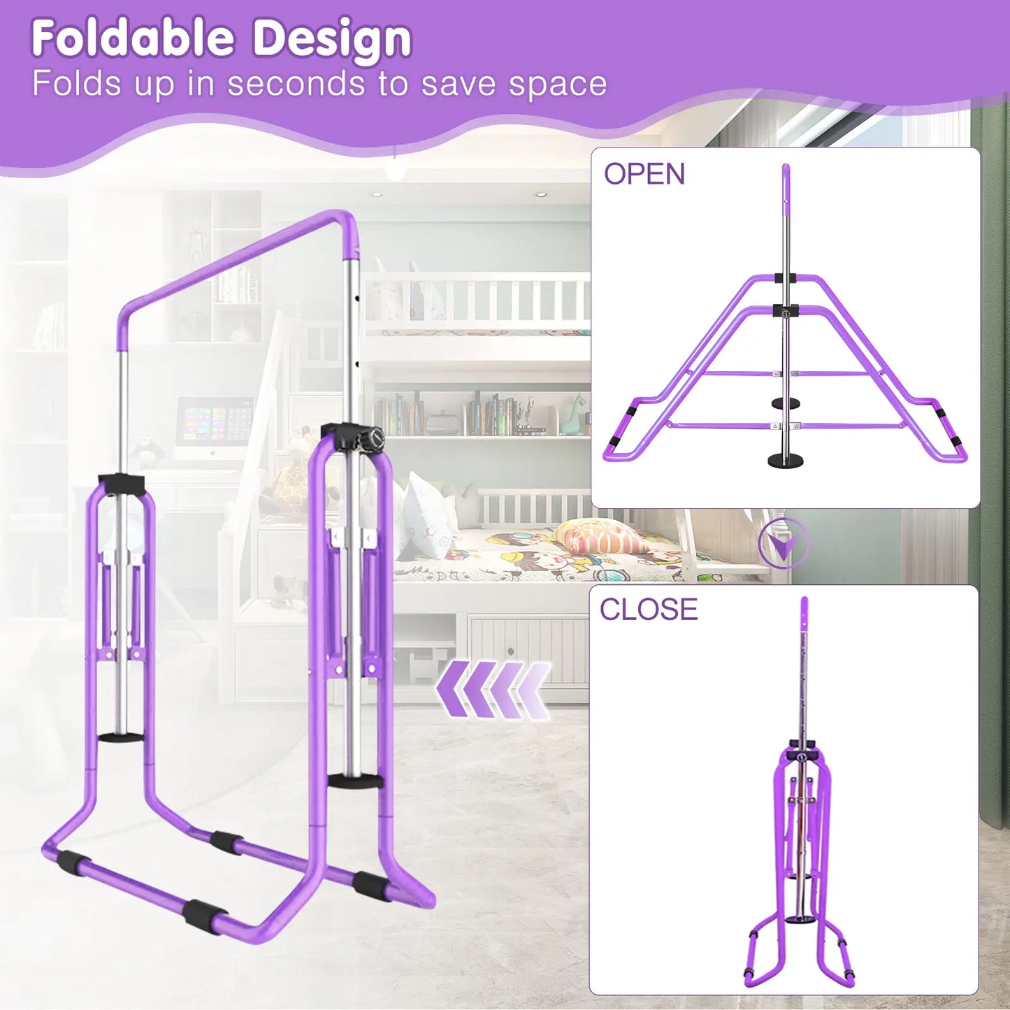 Gymnastics Bar for Kids，Adjustable Height Folding Horizontal Bars, Junior Gymnastics Equipment Training Children Monkey Bars for Home Practice Using