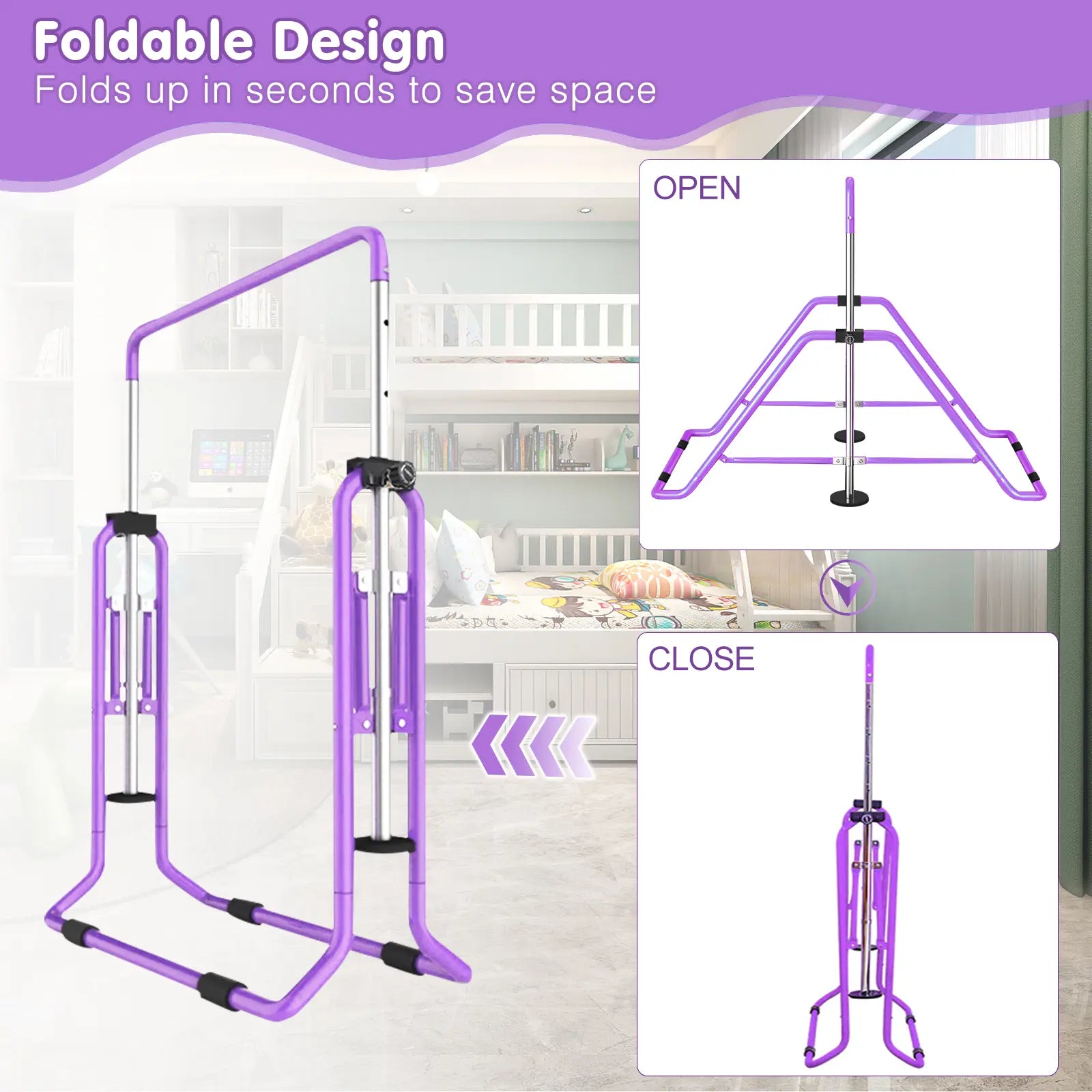 Gymnastics Bar for Kids，Adjustable Height Folding Horizontal Bars, Junior Gymnastics Equipment Training Children Monkey Bars for Home Practice Using
