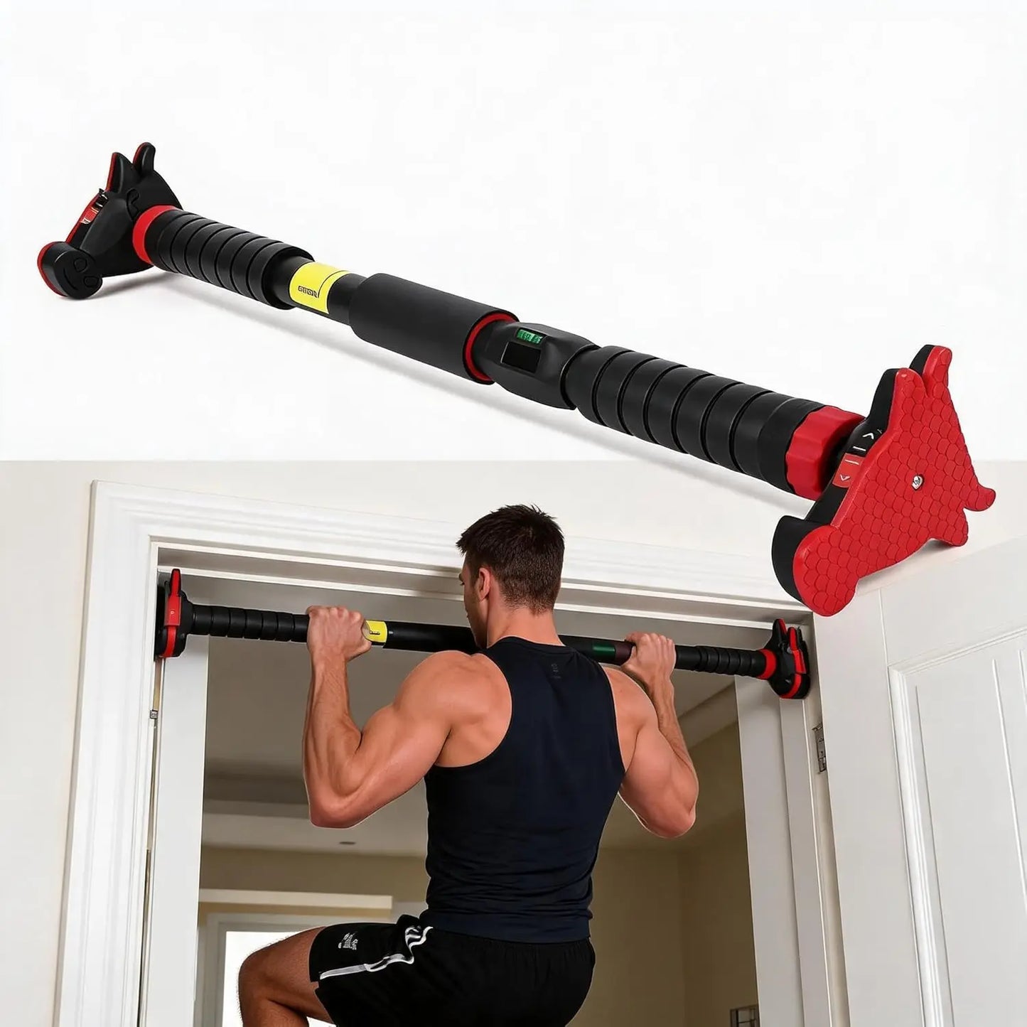 Pull up Bar for Doorway with Level Meter & Anti-Slip Design - Adjustable No Screws Chin up Bar for Home Gym, 440 LBS Max Load, for Strength Training