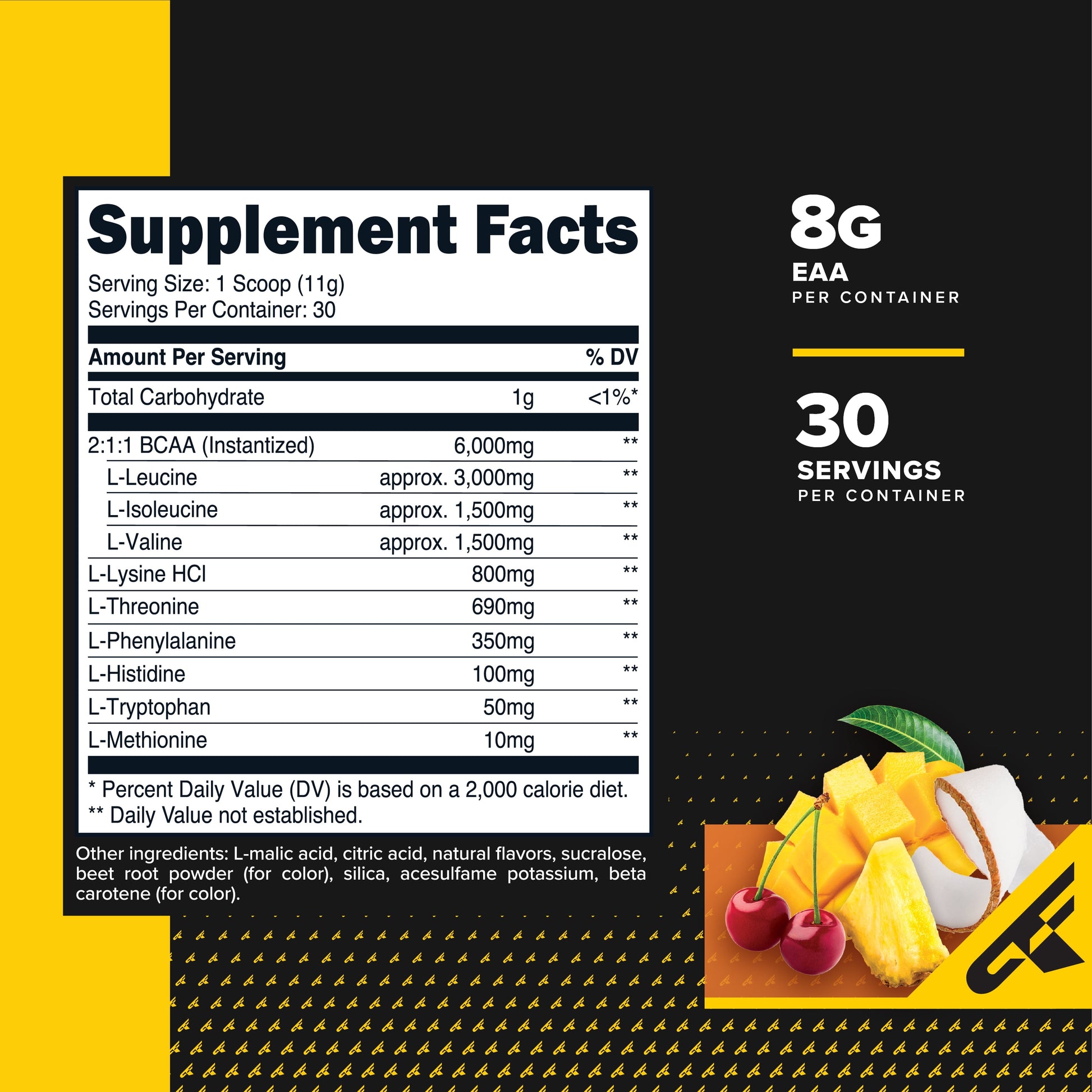 EAA Powder (30 Servings, Tropical Punch) - Essential Amino Acids for Pre/Intra Workout and Recovery - Non-Gmo and Gluten Free