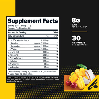 EAA Powder (30 Servings, Tropical Punch) - Essential Amino Acids for Pre/Intra Workout and Recovery - Non-Gmo and Gluten Free