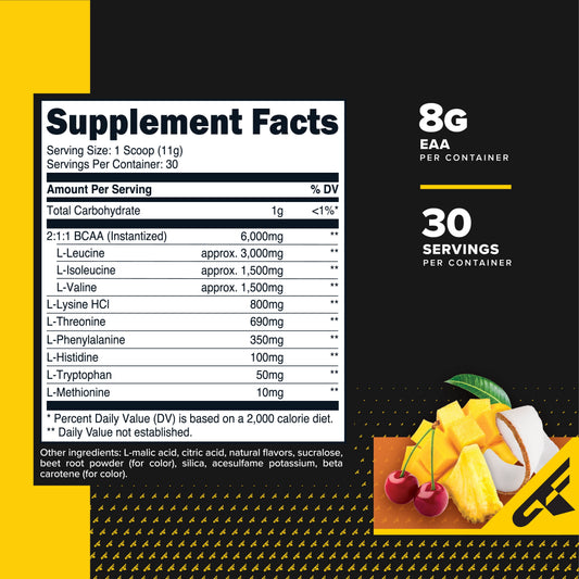 EAA Powder (30 Servings, Tropical Punch) - Essential Amino Acids for Pre/Intra Workout and Recovery - Non-Gmo and Gluten Free