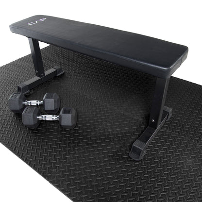 Barbell 1/2" Thick High Density 66"X43" Puzzle Black Exercise Mat 6-Piece Flooring Set