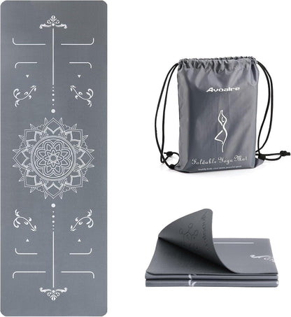 Yoga Mat Foldable - Textured Non Slip Exercise Mat -Travel Lightweight Hot Yoga Mat with Carry Bag for Pilates & Home Workouts (72"L X 32"W X 3Mm Thick)