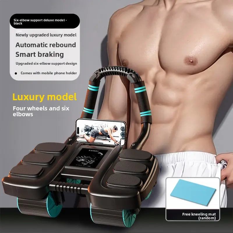 4-Wheel Abdominal Wheel Roller with Elbow Support and Phone Holder, Core Training Ab Roller for Men and Women, Ab Roller Wheel