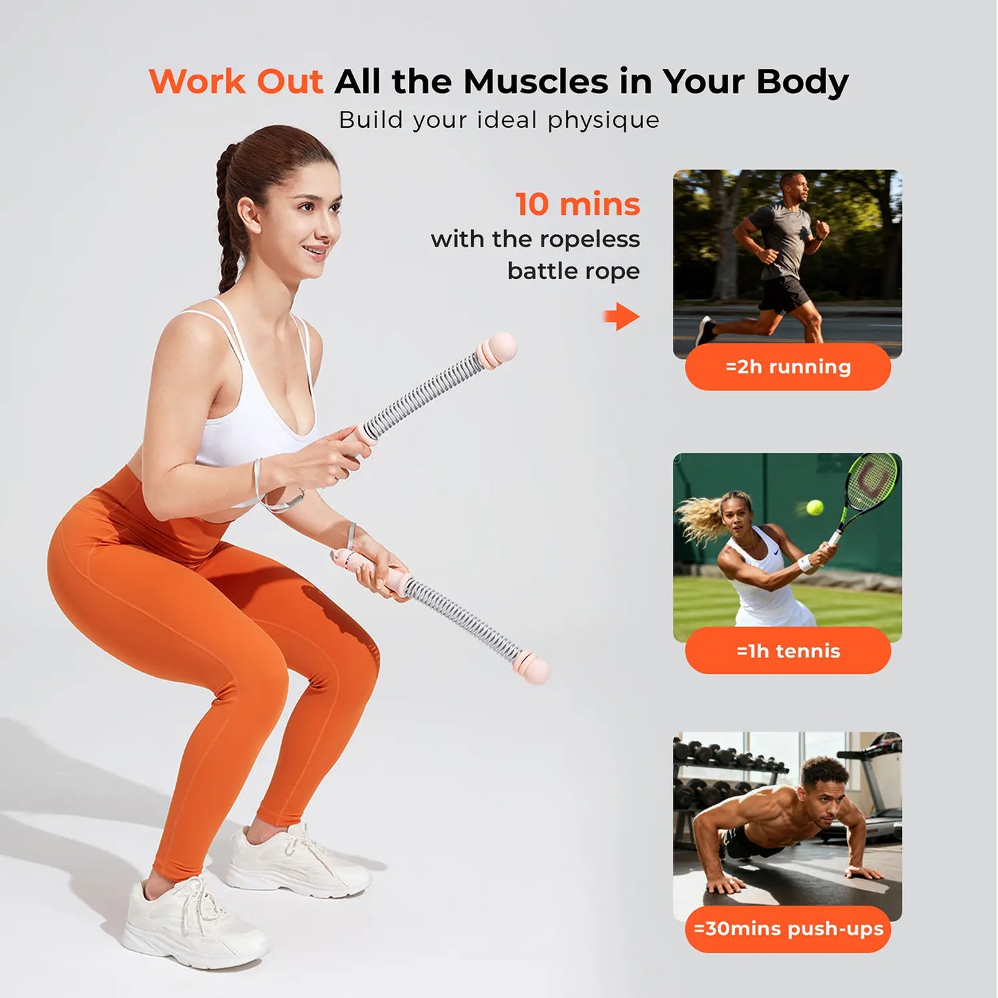 Aervital 2026 New Cordless Battle Ropes for Home Gym Full Body Workout Ropes for Men Women No Jump Ideal for HIIT Training Equipment & Festival Gift, Pink