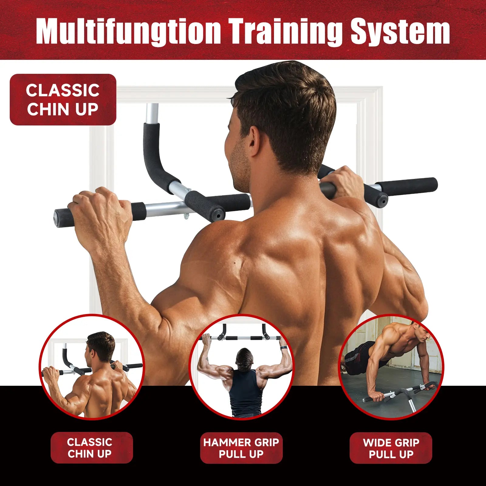 Pull-Up Bar for Door Frame Adjustable Portable Upper Body Fitness Workout for Home Gyms