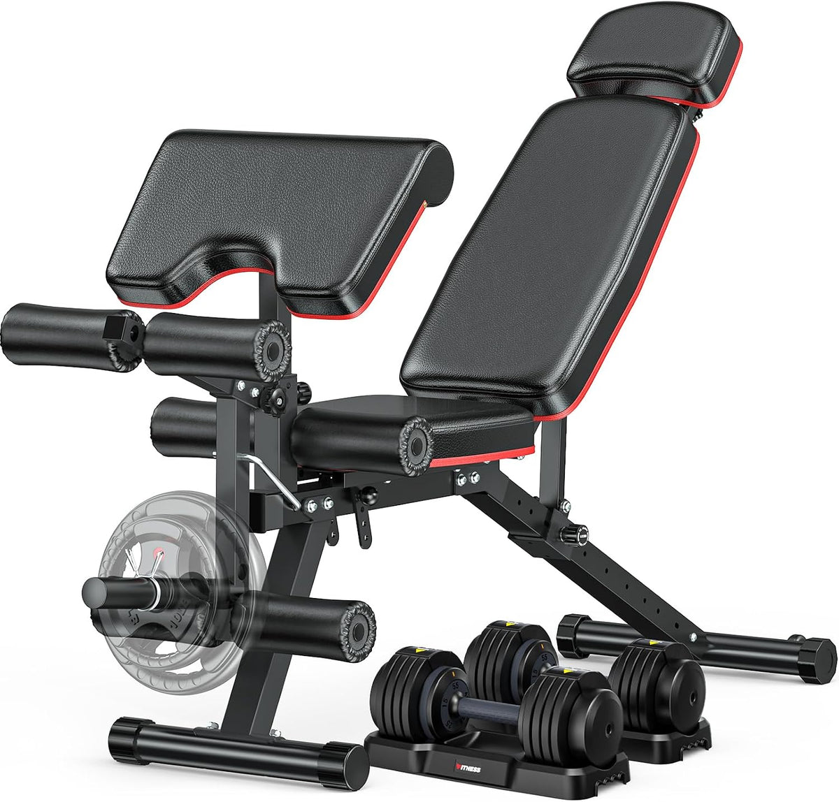 Workout Bench, Adjustable Weight Bench with Leg Extension and Leg Curl, Extended Headrest, 900LBS Preacher Curl Bench Incline Decline Flat Workout Bench for Home Gym Full Body Exercise