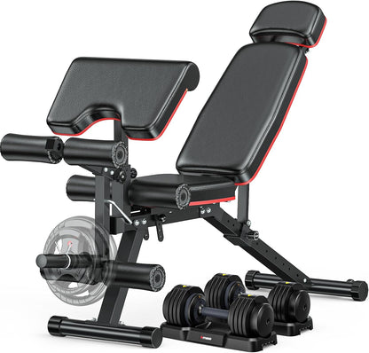 Workout Bench, Adjustable Weight Bench with Leg Extension and Leg Curl, Extended Headrest, 900LBS Preacher Curl Bench Incline Decline Flat Workout Bench for Home Gym Full Body Exercise