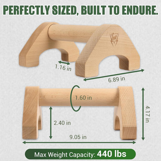 Wooden Push up Bars, 2 PCS Parallettes with Embedded Non-Slip Feet