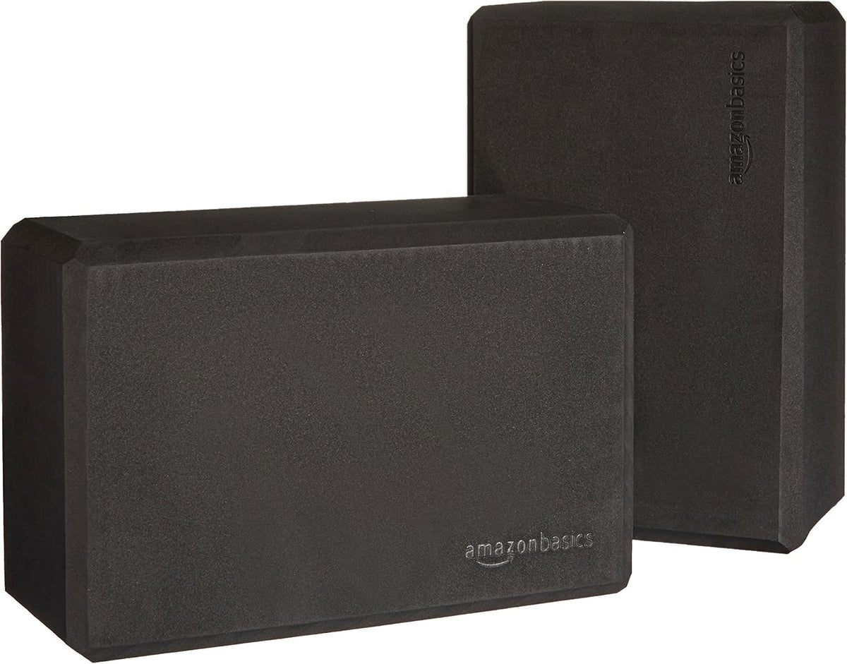 Non-Slip Yoga Blocks, Set of 2, Deepen Poses, 4" X 9" X 6", Black