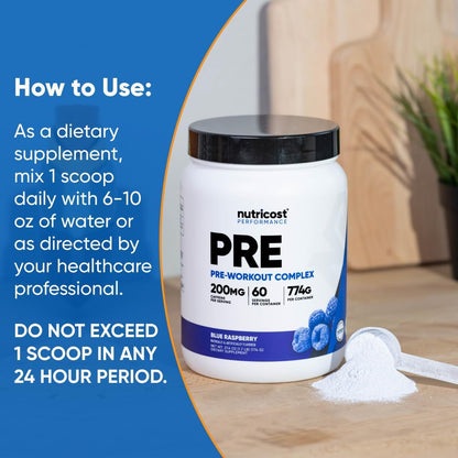 Pre-Workout Complex Powder (Blue Raspberry) 60 Servings | Pre-Workout Supplement with Beta-Alanine, Taurine and Amino Acids