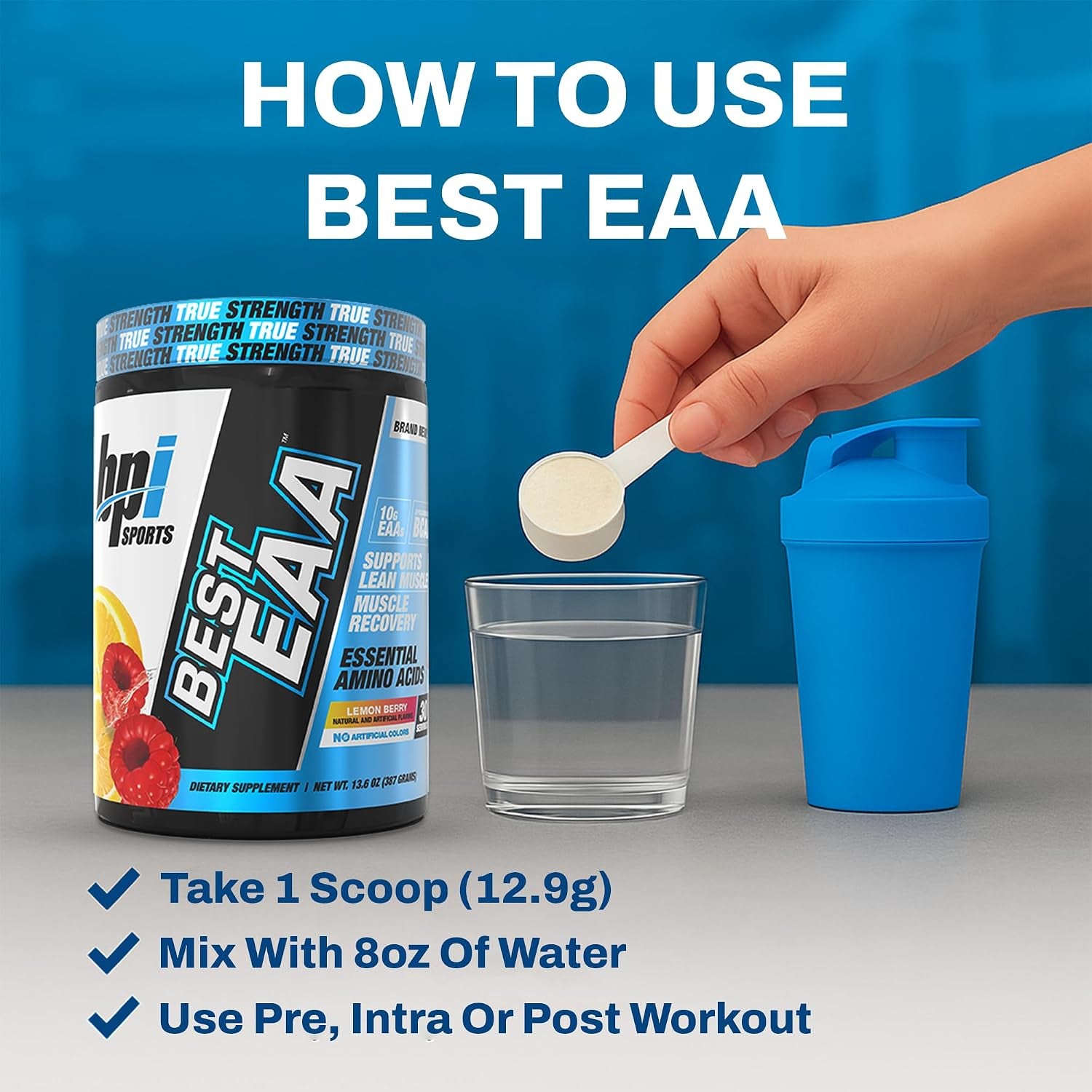 Essential Amino Acids EAA Powder - Pre, Intra & Post Workout Drink - BCAA Powder for Men & Women, EAA + BCAA + Hydration, Advanced Formula with 10G of EAA. (Lemon Berry)