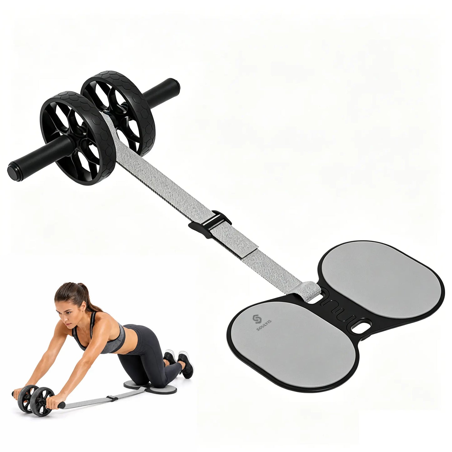 Soulyis Elastic Rope Ab Wheel, Double Wheels with Resistance Band, Quiet and Non-Slip, Ab Roller,Home Full-Body Training Equipment, Adjustable Intensity,Ab Roller with Elbow Support, Ergonomic Handles.