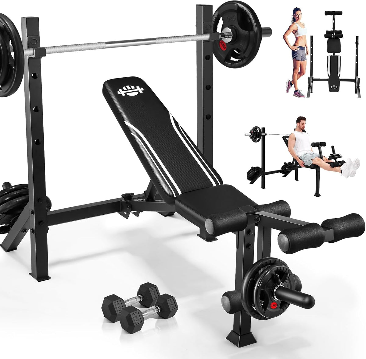 Adjustable Weight Bench with Squat Rack & Leg Extension/Curl 900LB