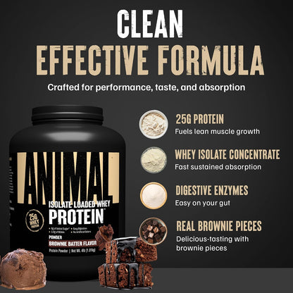 Whey Isolate Protein Powder, 25G High Protein | Brownie Batter 4LB | Great Tasting Blend for Pre & Post Workout | Digestive Enzymes & 5.6G Bcaas | Build Strength, Lean Muscle & Recover Faster