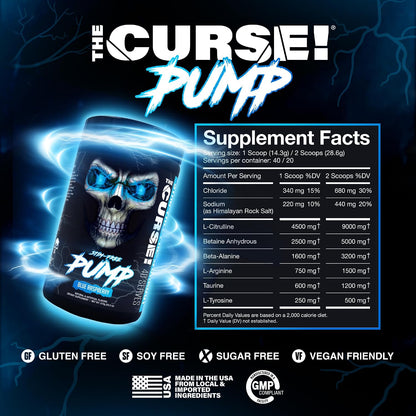 the Curse! Stim-Free Pre Workout Powder, Sour Candy, 40 Servings | Caffeine Free Pump, Non Stim Pre Workout, with L-Citrulline & Beta-Alanine for Nitric Oxide Support and Performance.