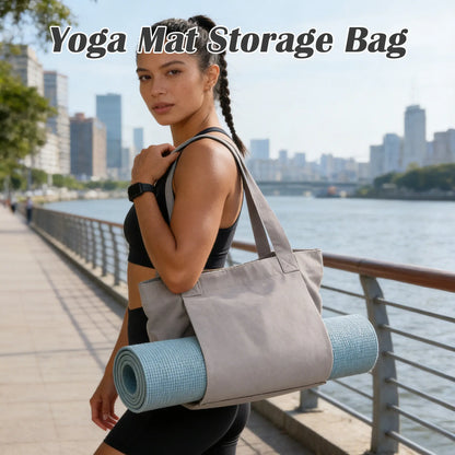 Women'S Gray Yoga Mat Carrier - 1 Count, Compact, Foldable, Durable, Fashionable Fitness Accessories, with Zipper Pockets, for Gym Workouts, Beach Trips, Yoga & Pilates, Casual Carry Convenient Storage