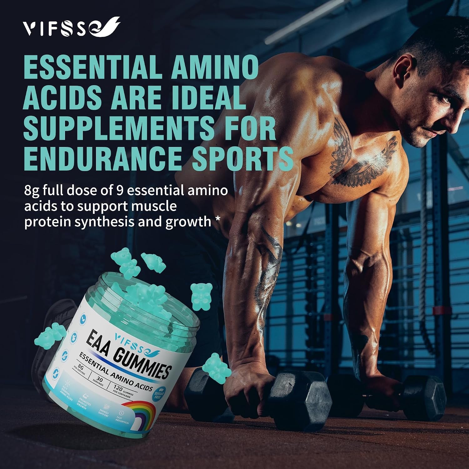 EAA Gummies 120 Gummies (Blue Raspberry), Essential Amino Acids - All 9 Essential Aminos (EAA) and All Branched-Chain Aminos (Bcaas), Non-Gmo, Gluten Free, Vegetarian Friendly