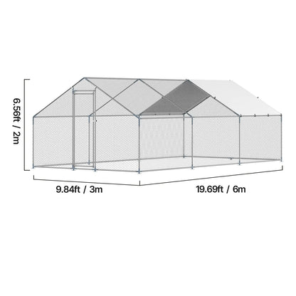 【Fathersdaygift】Vevor Metal Chicken Coop 9.8X19.6X6.5 Ft Large Walk-In Chicken Runs with Coverspire Roof Hen House Enclosure with Security Lockoutdoor Duck Rabbit Cage Poultry Pen for Backyardfarmyard