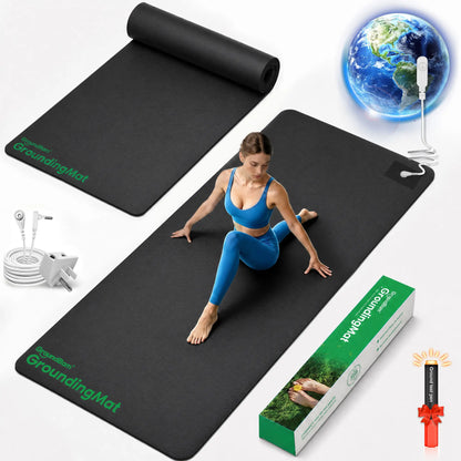 Groundbam Grounding Mat for Yoga, 72"×24" Large Grounding Yoga Mat, Black Non‑Slip PU Leather Grounding Mattress Earthing Pad with Grounding Cord, Grounding Mat for Sleep, Yoga, Pilates Bedroom & Office Use