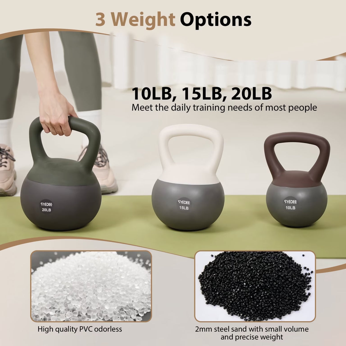 Soft Kettlebell Set –15Lbs Anti-Slip Grip & Wide Handle Design,Soft Kettlebell Set, Gentle Floor-Friendly Impact, for Home Functional Training, Home Gym