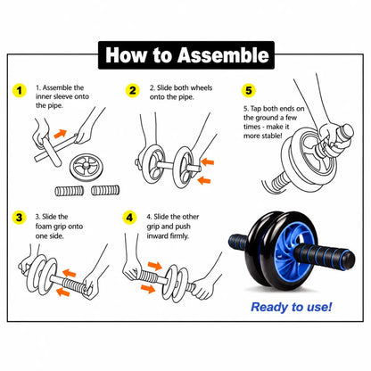 Ab Roller Abdominal Core Trainer with Mat - Ab Crunch Trainer, Plastic Dual-Wheel Exercise Wheel Set, Portable & Easy Assembly, Silent Stability, Anti-Skid Wear-Resistant, Quiet & Floor-Friendly for At-Home Gym Core Strength Training, Ab Workout Equipment