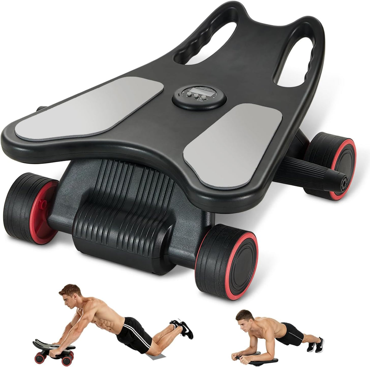 Ab Roller Wheel, Ab Roller, Upgraded Automatic Rebound Ab Roller with Elbow Support, Knee Mat & Timer, 4 Wheels Ab Workout Equipment for Core Strength Training, Silent Ab Wheel for Beginners Men Women Home Gym Fitness