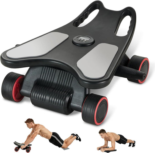 Ab Roller Wheel, Ab Roller, Upgraded Automatic Rebound Ab Roller with Elbow Support, Knee Mat & Timer, 4 Wheels Ab Workout Equipment for Core Strength Training, Silent Ab Wheel for Beginners Men Women Home Gym Fitness