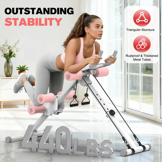 RELIFE REBUILD YOUR LIFE Abs Workout Machine, Pink Foldable Exercise Equipment, Alloy Steel Abdominal Cruncher with 2 Incline Levels for at Home Workouts, Home Gym, at Home Gym Equipment Tiktokshopbacktoschool