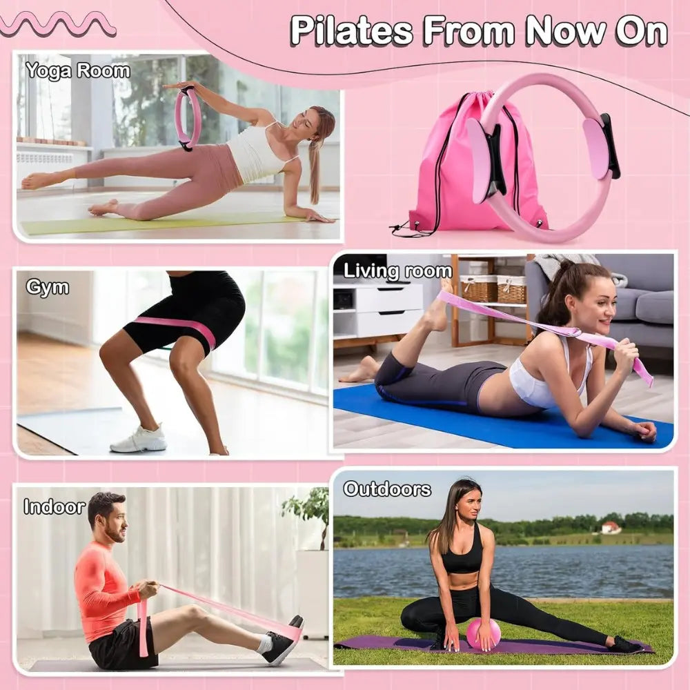 Home Pilates Essentials Kit for Women,Pilates Equipment Set with 9 Inch Yoga Ball,Figure 8 Resistance Band,Pilates Bands & Accessories,Pilates Ring and Ball Set for Beginners Home Workouts