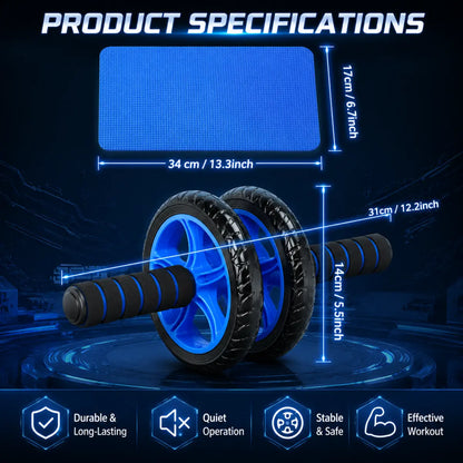 Ab Roller Abdominal Core Trainer with Mat - Ab Crunch Trainer, Plastic Dual-Wheel Exercise Wheel Set, Portable & Easy Assembly, Silent Stability, Anti-Skid Wear-Resistant, Quiet & Floor-Friendly for At-Home Gym Core Strength Training, Ab Workout Equipment