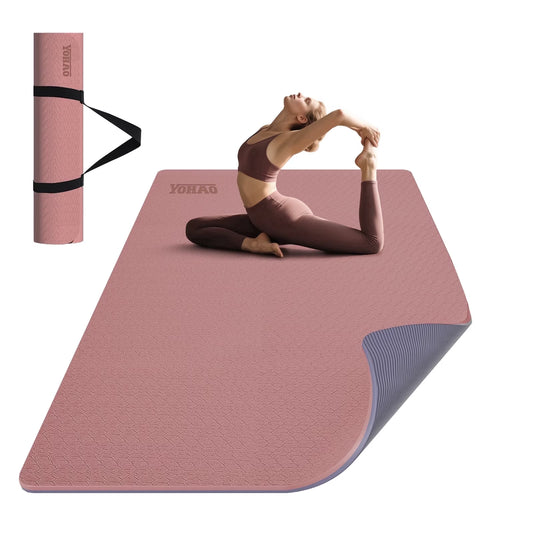 8Mm Large Yoga Mat (6'X 4') with Soft Fabric - Extra Long and Wide 72 X 48 X 0.32 Inches, Non-Slip Surface, Eco-Friendly, Lightweight, Thick Wide Yoga Mat for Home Workouts.(Deep Pink+Gray)