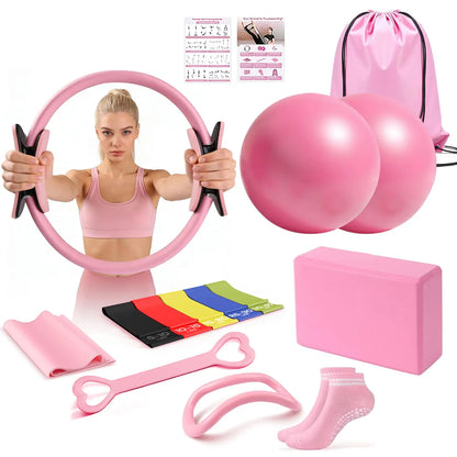 Women'S Pilates Ring Set - Equipment, at Gym Equipment, Pilates for Beginners Kit with Yoga Ball & Resistance Bands for Core Strength, Full Body Toning TPE Non-Slip Floor