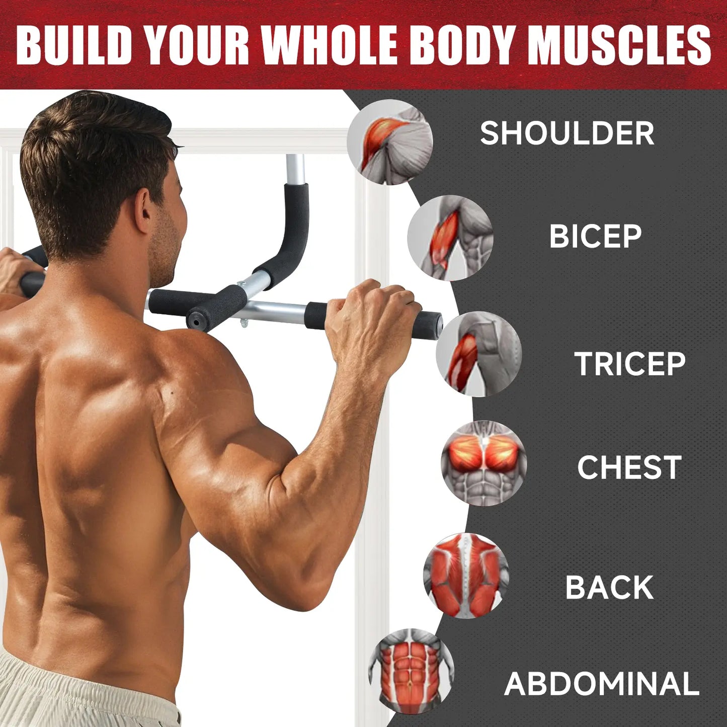 Pull-Up Bar for Door Frame Adjustable Portable Upper Body Fitness Workout for Home Gyms
