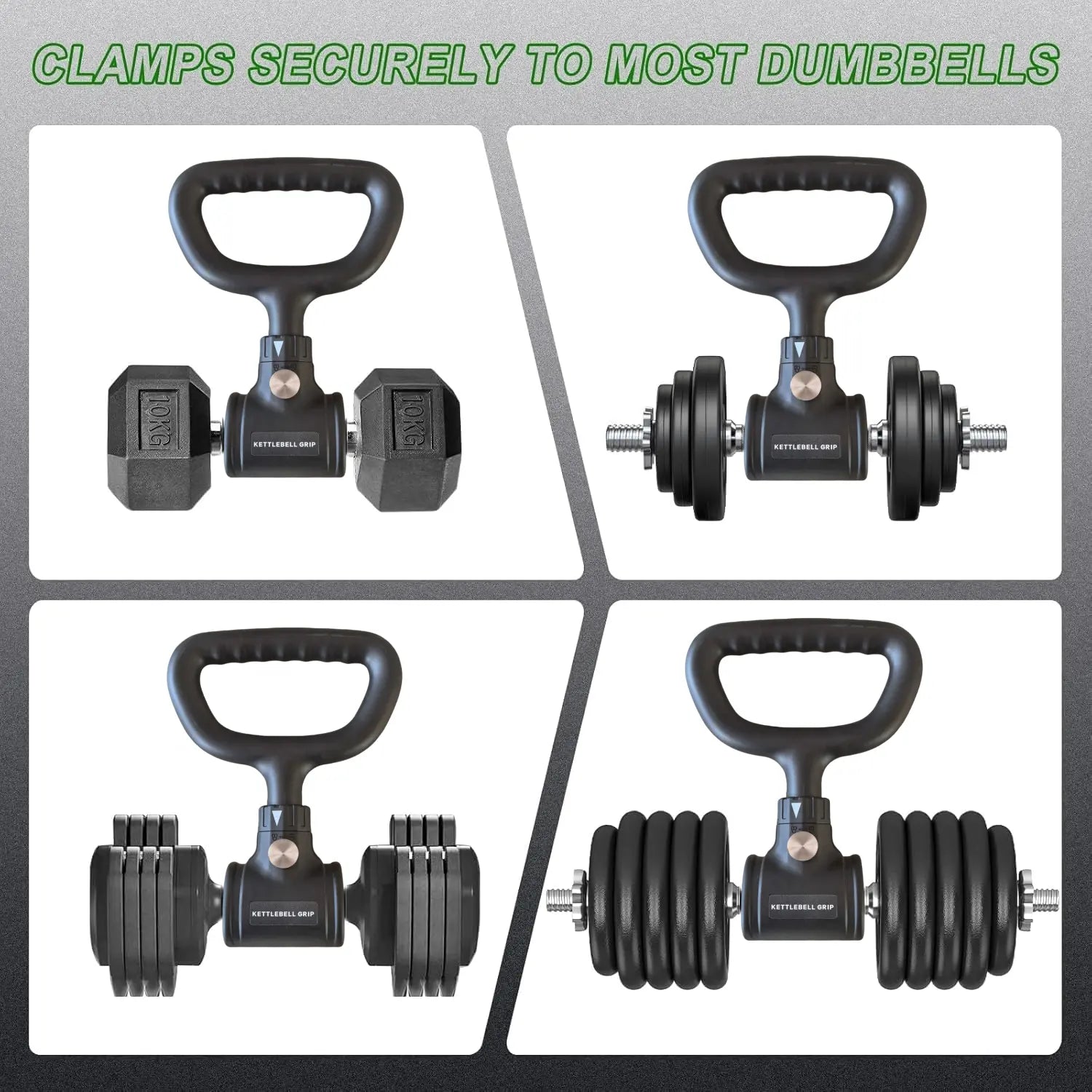 Kettlebells Grip, Dumbbell Grip Handle, Convert Dumbbells into Kettlebell for Home Gym, Kettlebell for Weights Plate, Non-Slip Ergonomic Grip, Quick Installation Fits, Double Locking Protection