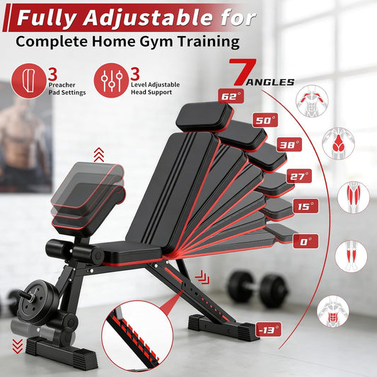 Adjustable Weight Bench, Foldable Workout Bench Press for Home Gym
