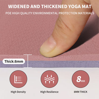 8Mm Large Yoga Mat (6'X 4') with Soft Fabric - Extra Long and Wide 72 X 48 X 0.32 Inches, Non-Slip Surface, Eco-Friendly, Lightweight, Thick Wide Yoga Mat for Home Workouts.(Deep Pink+Gray)