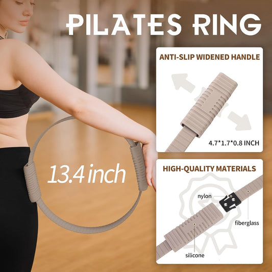 Pilates Essentials Kit for Women, 13.5" Magic Circle Fitness Set | with Mini Ball & Resistance Bands, for Beginner Home Workouts, Including Exercise Guide