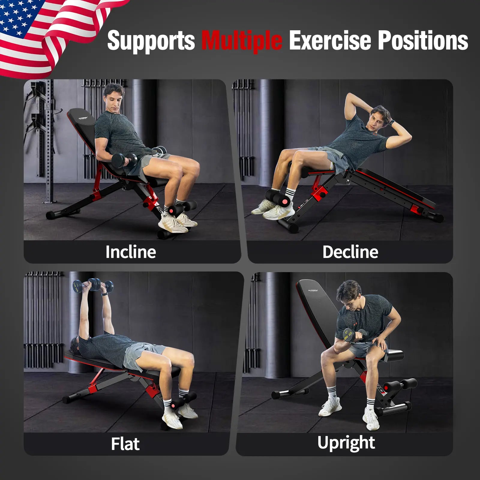 HARISON Heavy Duty Adjustable Weight Bench with Leg Extension & Preacher Pad, Full Body Strength Training Equipment for Home Gym Press Chest Machine Gym Reaper Max Bench Adjustable Foldable Weight Bench